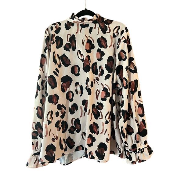 Eloquii Panthera SZ 22 Silky Animal Print Blouse Career Work Office Ruffle - Picture 2 of 8